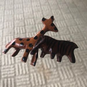 giraffe & zebra wood hair barrette